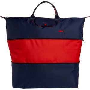 NWT LONGCHAMP Le Pliage Club Expandable Handheld Travel L Weekender Navy Red